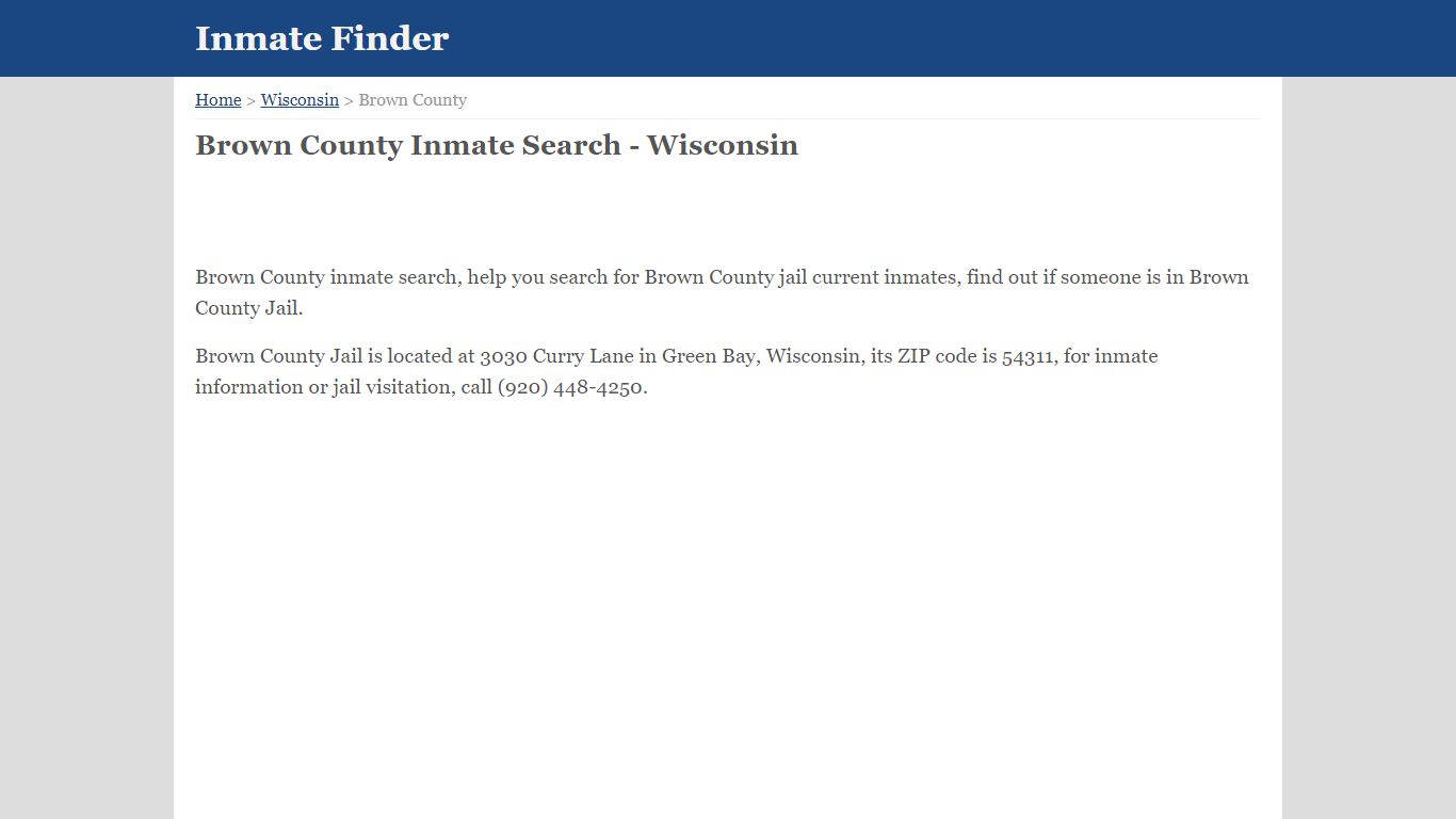Brown County Wisconsin Jail Inmate Finder